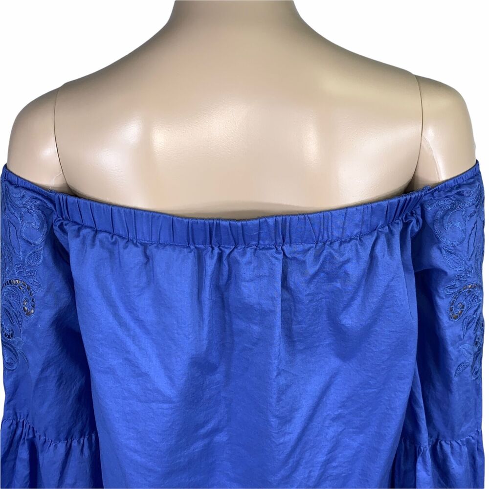 Chicos Womens Blouse Top Shirt Off Shoulder Bell Sleeve Blue Size 0 Small 4 - Picture 8 of 13